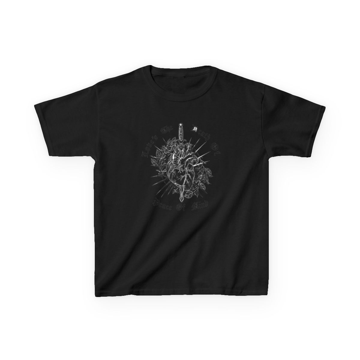 BAD_0MENS Love Is the Death of Peace of Mind Kids T-Shirt | Bad Omens - alternate angle 2, merchandise