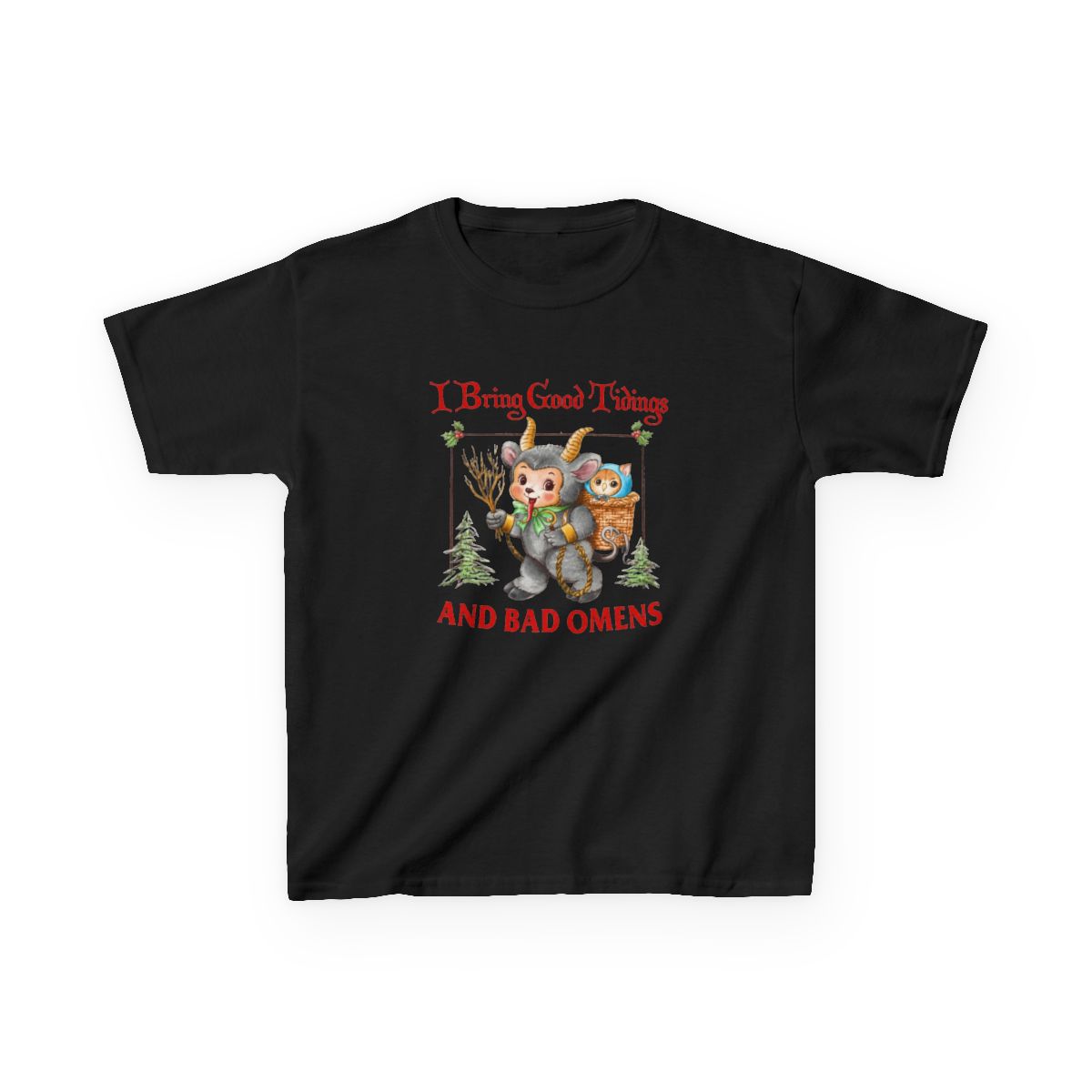 I Bring Tidings And Bad Os Krampus Cat Yule Cat Kids T-Shirt | Bad Omens - alternate angle 2, merchandise