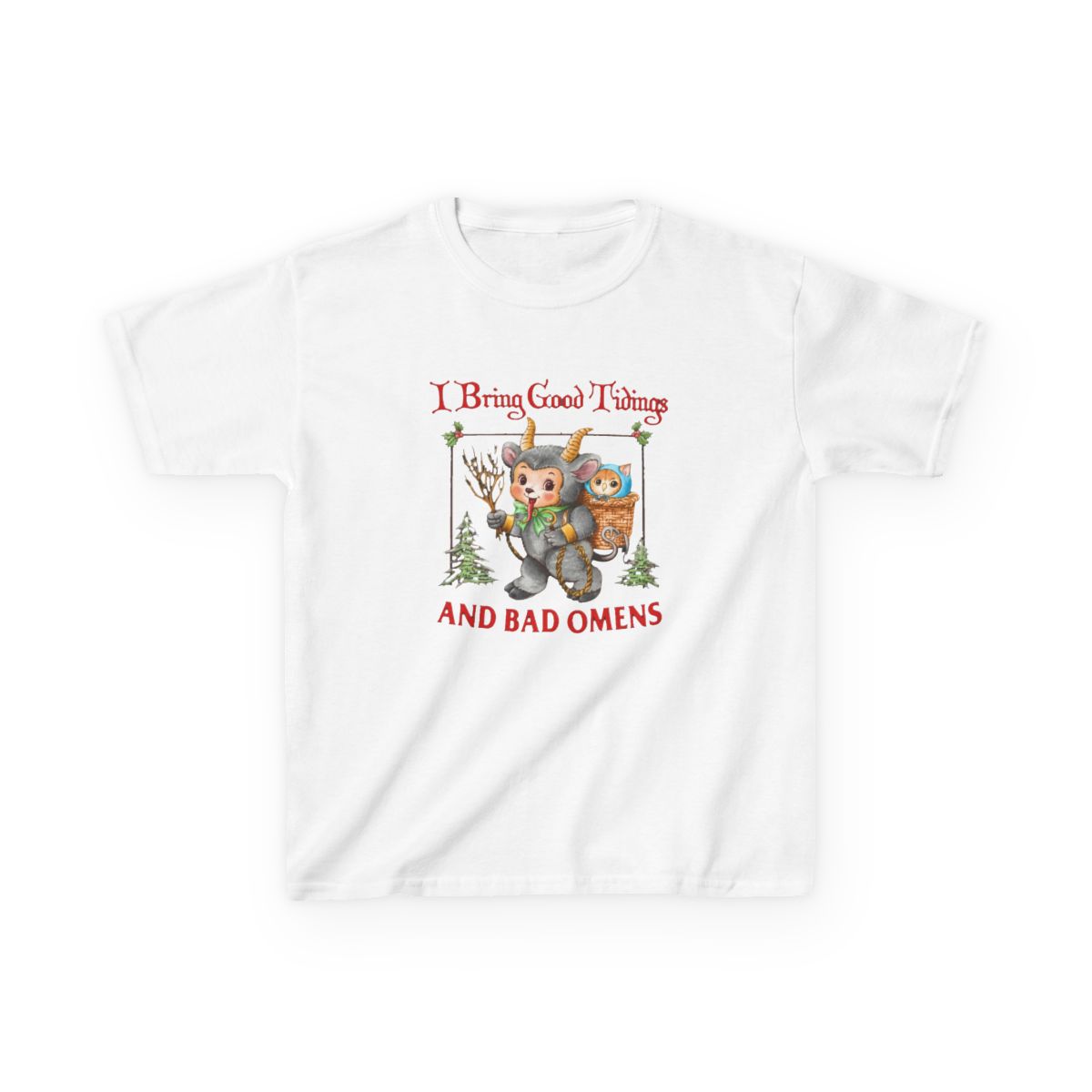 I Bring Tidings And Bad Os Krampus Cat Yule Cat Kids T-Shirt | Bad Omens